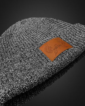 Gray Cotton Wool Leather Patch Beanie