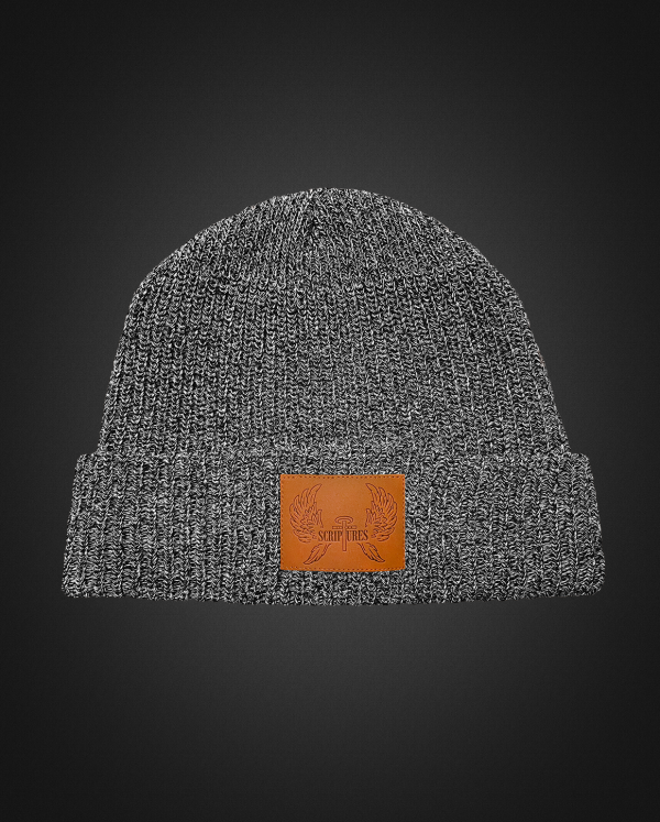 Gray Cotton Wool Leather Patch Beanie